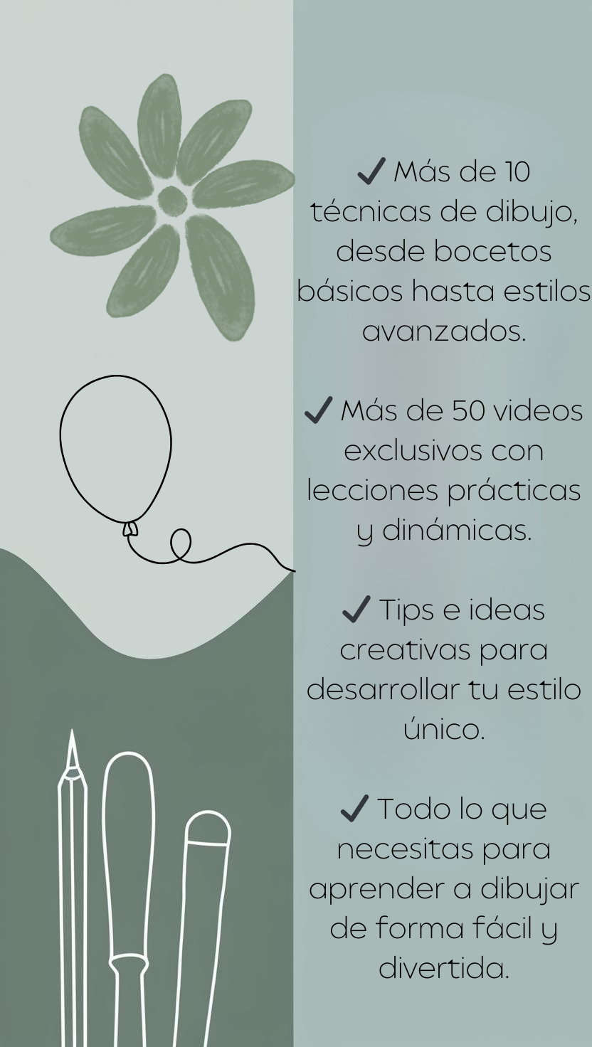 🎨 ¡Transforma tus ideas en arte! Aprende a dibujar con más de 10 técnicas diferentes, 50+ videos exclusivos, tips creativos y todo lo que necesitas para convertirte en un verdadero artista. 🖌️✨ ¡Empieza hoy!